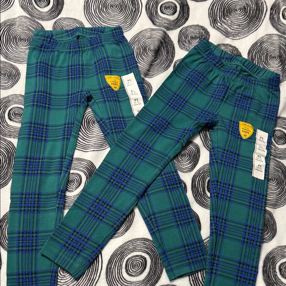 Cat & Jack Blue Plaid Kids Pajama Leggings Bottoms Set of 2 XS 4-5